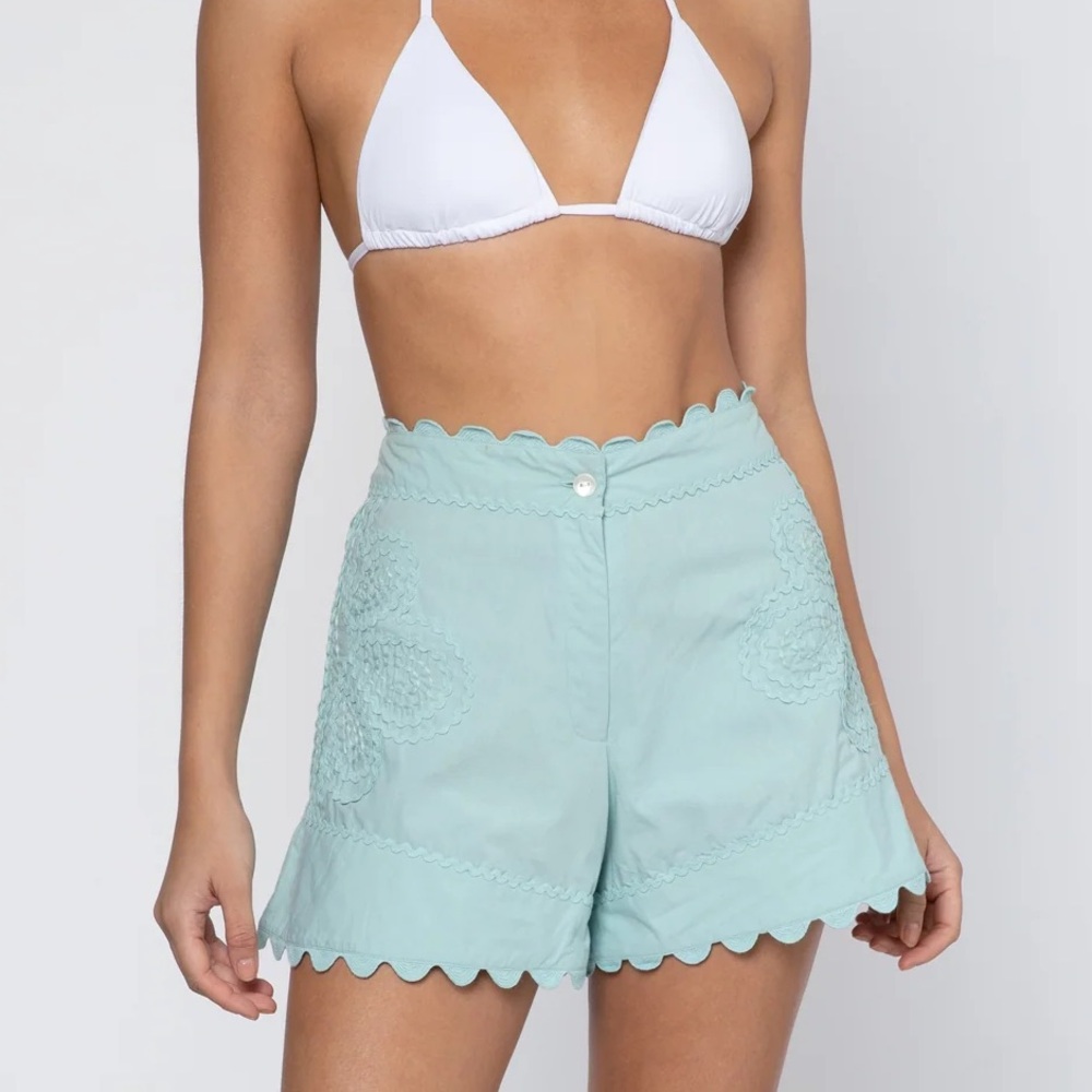 Juliet Dunn Poplin High Waisted Shorts with Ric Rac Embroidery